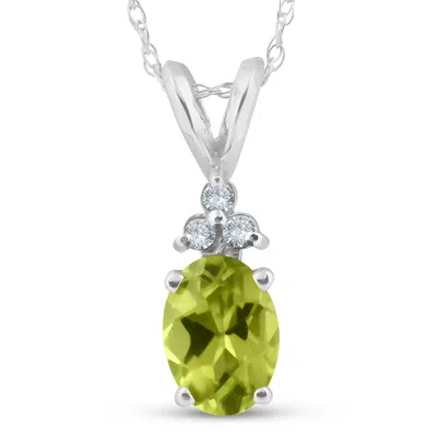 Pompeii3 5/8ct Oval Peridot & Diamond Solitaire Pendant 14k White Gold With 18" Chain In Multi