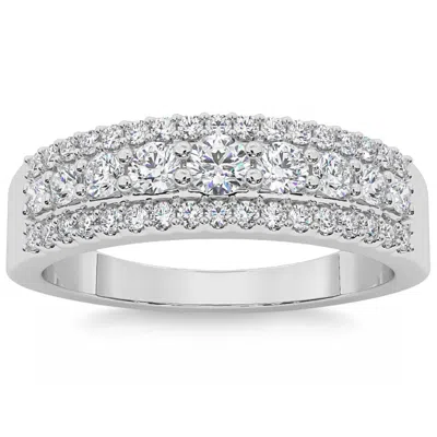 Pompeii3 5/8ct Pave 3-row Diamond Wedding Ring Stackable Band 14k Gold Lab Grown In Silver