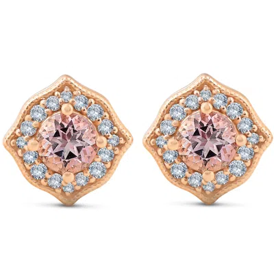Pompeii3 5/8ct Pink Topaz & Diamond Vintage Halo Studs 14k Rose Gold In Multi