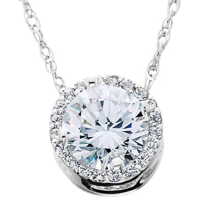 Pompeii3 5/8ct Round Diamond Halo Pendant 14k White Gold W/ 18" Chain In Metallic