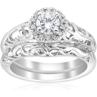 Pompeii3 5/8ct Round Diamond Vintage Engagement Wedding Ring Set 14k White Gold In Multi