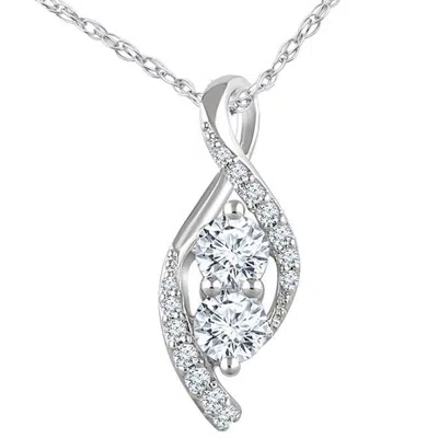 Pompeii3 5/8ct Two Stone Diamond Freeform Pendant 10k White Gold 5/8" Tall In Multi