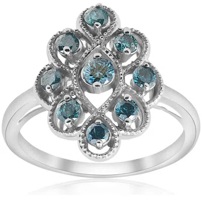 Pompeii3 5/8ct Vintage Blue Diamond Ring 14k White Gold Size Selectable In Green