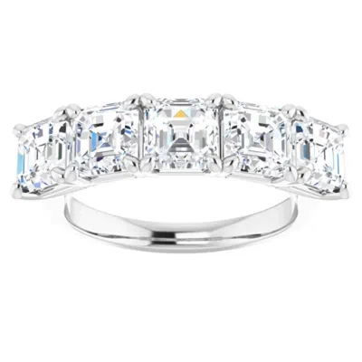 Pompeii3 5ct Asscher Cut Moissanite Five Stone Wedding Ring Anniversary Band White Gold In Silver