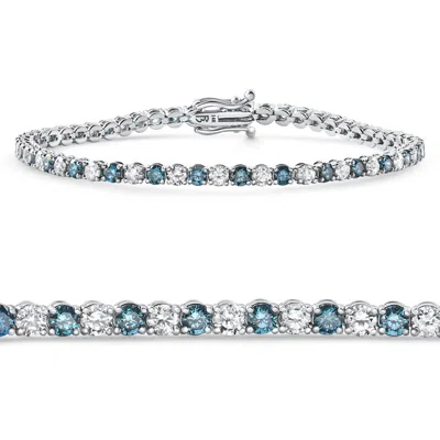 Pompeii3 5ct Blue & White Diamond Tennis Bracelet 14k Gold Lab Grown 7" In Metallic