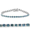 Pompeii3 5ct Blue Diamond Half Bezel Tennis Bracelet 14k White Or Yellow Gold 7" In Blue