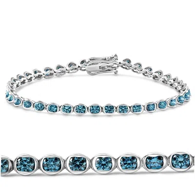 Pompeii3 5ct Blue Diamond Half Bezel Tennis Bracelet 14k White Or Yellow Gold 7" In Multi