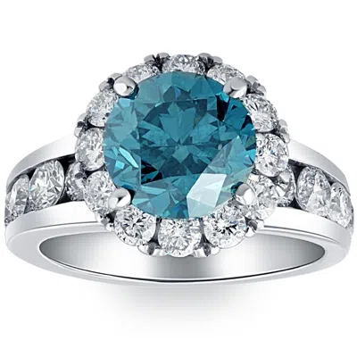 Pompeii3 5ct Blue Diamond Halo Engagement Ring In White Gold Lab Grown