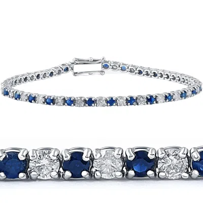 Pompeii3 5ct Blue Sapphire & Diamond Genuine Tennis Bracelet 14k White Gold In Multi