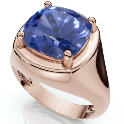 Pompeii3 5ct Cushion Blue Sapphire Button Ring 14k Gold Lab Grown