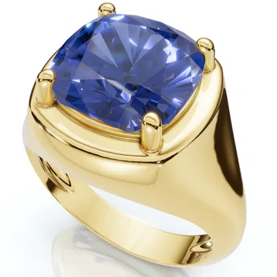 Pompeii3 5ct Cushion Blue Sapphire Button Ring 14k Gold Lab Grown