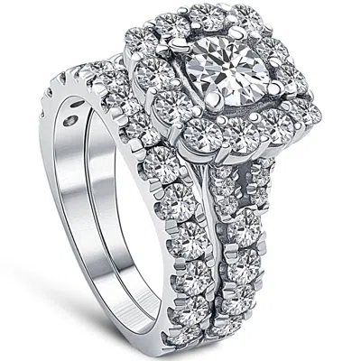 Pompeii3 5ct Cushion Halo Split Ring Diamond Engagement Set In White Yellow Rose Gold In Multi