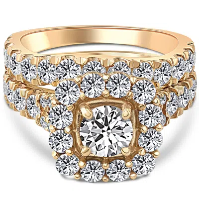 Pompeii3 5ct Cushion Halo Split Ring Diamond Engagement Set In White Yellow Rose Gold In Silver