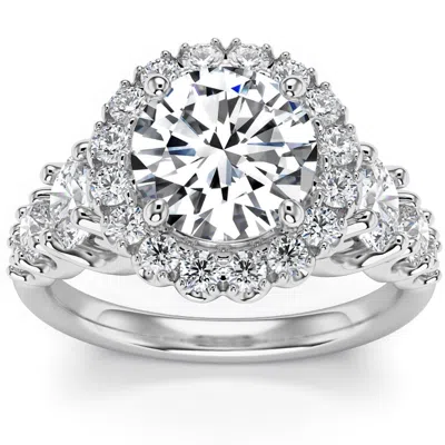Pompeii3 5ct Halo Round Brilliant Cut Diamond Engagement Ring Lab Grown In 14k Gold In Silver