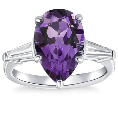 Pompeii3 5ct Pear Shape Amethyst & Moissanite Ring 14k White Gold