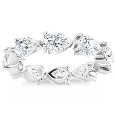 Pompeii3 5ct Pear Shape Diamond Eternity Ring Horizontal Wedding Band 14k Gold Lab Grown In Silver