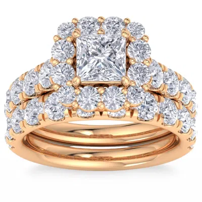 Pompeii3 5ct Princess Cut Diamond Engagement Matching Wedding Ring Set 10k Gold Lab Grown In Silver