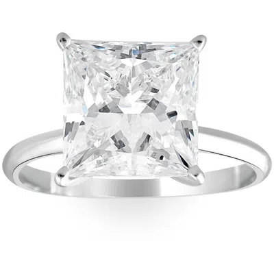 Pompeii3 5ct Princess Cut Solitaire Diamond 14k White Gold Engagement Ring Lab Grown In Silver