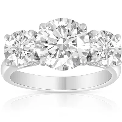 Pompeii3 5ct Three Stone Moissanite Ring 10k White Gold In Silver
