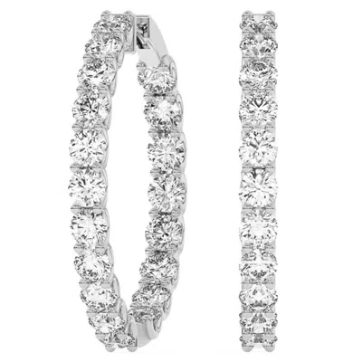 Pompeii3 5ct Tw Diamond Inside Outside Hoops Earrings 14k White Gold Lab Growm In Silver