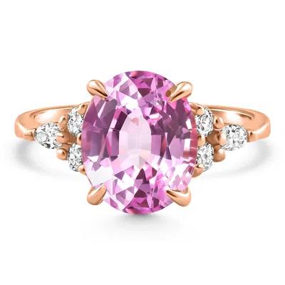 Pompeii3 5ct Tw Oval Pink Sapphire & Diamong Ring 14k Rose Gold Lab Grown Size: 7 In Multi