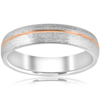 Pompeii3 5mm 14k Rose Gold Two Tone Mens Brushed Wedding Band In Multi