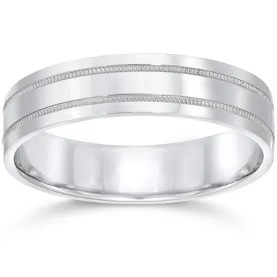 Pompeii3 5mm Flat Double Milgrain Wedding Band 10k White Gold Size Selectable In Multi