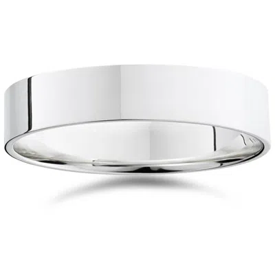 Pompeii3 5mm Flat High Polished Wedding Band 10k White Gold Comfort Fit Size Selectable In Transparent