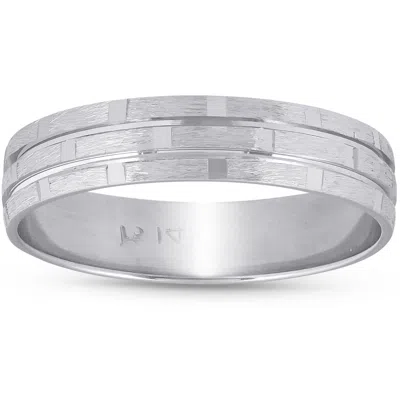 Pompeii3 5mm Mens Hand Carved Brushed Wedding Band 14k White Gold In Multi