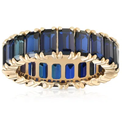 Pompeii3 5x3mm Imitation Blue Sapphire Emerald Cut Eternity Ring 10k Yellow Gold In Multi