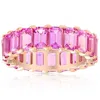 POMPEII3 5X3MM SIMULATED PINK SAPPHIRE EMERALD CUT ETERNITY RING SOLID 10K ROSE GOLD