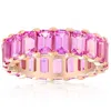 Pompeii3 5x3mm Simulated Pink Sapphire Emerald Cut Eternity Ring Solid 10k Rose Gold In Multi