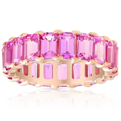 Pompeii3 5x3mm Simulated Pink Sapphire Emerald Cut Eternity Ring Solid 10k Rose Gold In Multi