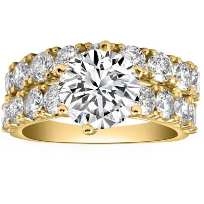 Pompeii3 6 1/2ct Diamond Engagement Wedding Ring Set In 10k Yellow Gold Lab Grown In Silver