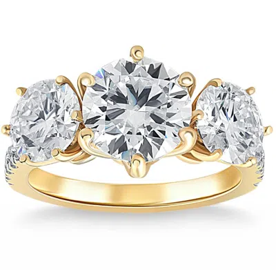 Pompeii3 6 1/4 Ct Three Stone Diamond Engagement Ring Lab Grown White Yellow Rose Gold In Silver