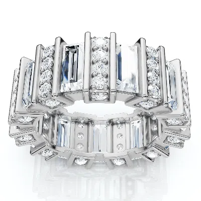 Pompeii3 6 Ct Emerald Cut Designer Wide Diamond Eternity Wedding Ring 14k Gold Lab Grown In Silver