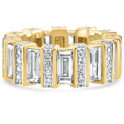 Pompeii3 6 Ct Emerald Cut Designer Wide Diamond Eternity Wedding Ring 14k Gold Lab Grown In Silver