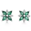 Pompeii3 .60ct Petal Green Emerald Diamond Earrings 14k White Gold Lab Grown Screw Back In Multi