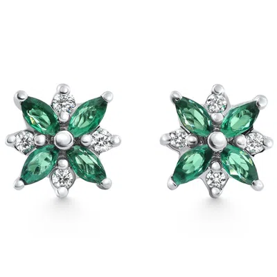 Pompeii3 .60ct Petal Green Emerald Diamond Earrings 14k White Gold Lab Grown Screw Back In Multi