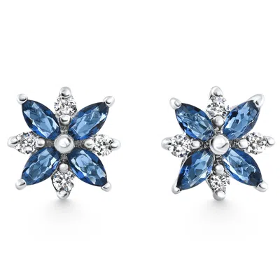 Pompeii3 .60ct Petal Marquise Blue Sapphire Diamond Studs Earrings White Gold Lab Grown In Multi