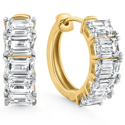 Pompeii3 6.65ct Emerald Cut Diamond Hoops 14k Yellow Gold Lab Grown Women's Earrings 3/4"