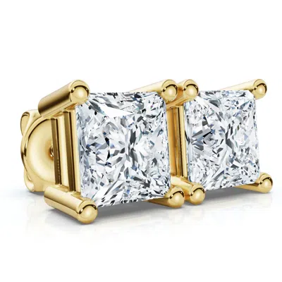 Pompeii3 .66ct Square Princess Cut Natural Diamond Stud Earrings In 14k Gold Basket Setting In Brown