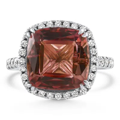 Pompeii3 6.84ct Red Brown Cushion Tourmaline Diamond Halo Ring 14k White Gold Lab Grown Size: 6 In Silver