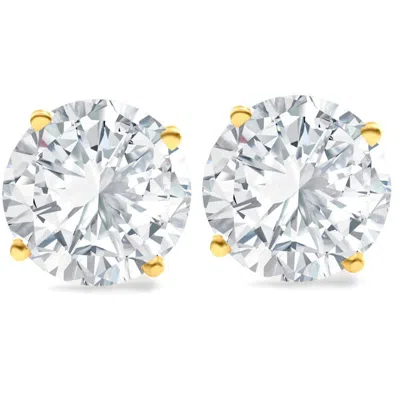Pompeii3 6.85ct Round Diamond Studs 14k Yellow Gold Lab Grown Screw Back Earrings In Metallic