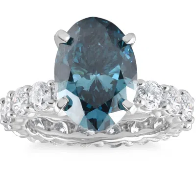 Pompeii3 6ct Blue & White Diamond Engagement Eternity Ring 14k White Gold Lab Grown