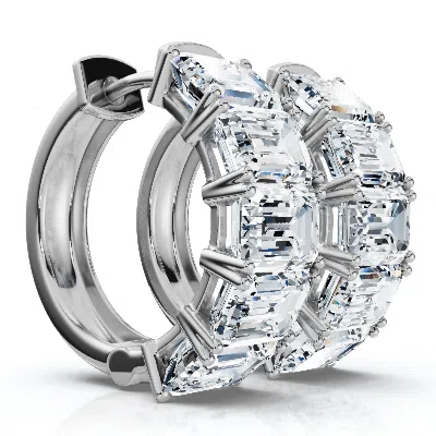 Pompeii3 6ct Emerald Cut Diamond Hoops 14k Gold Lab Grown Earrings In Silver
