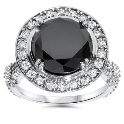 Pompeii3 6ct Treated Black Diamond Halo Vintage Engagement Ring 14k White Gold In Multi