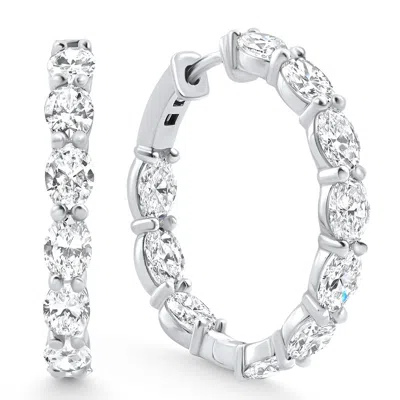 Pompeii3 6ct Tw Oval Diamond Inside Outside Hoops Vault Lock 14k White Gold Lab Grown In Metallic