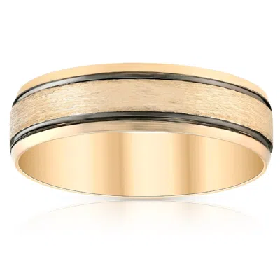 Pompeii3 6mm 10k Yellow Gold Mens Brushed Black Inlay Wedding Band In Multi