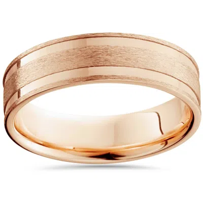 Pompeii3 6mm 14k Rose Gold Brushed Double Inlay Wedding Band Size Selectable In Multi